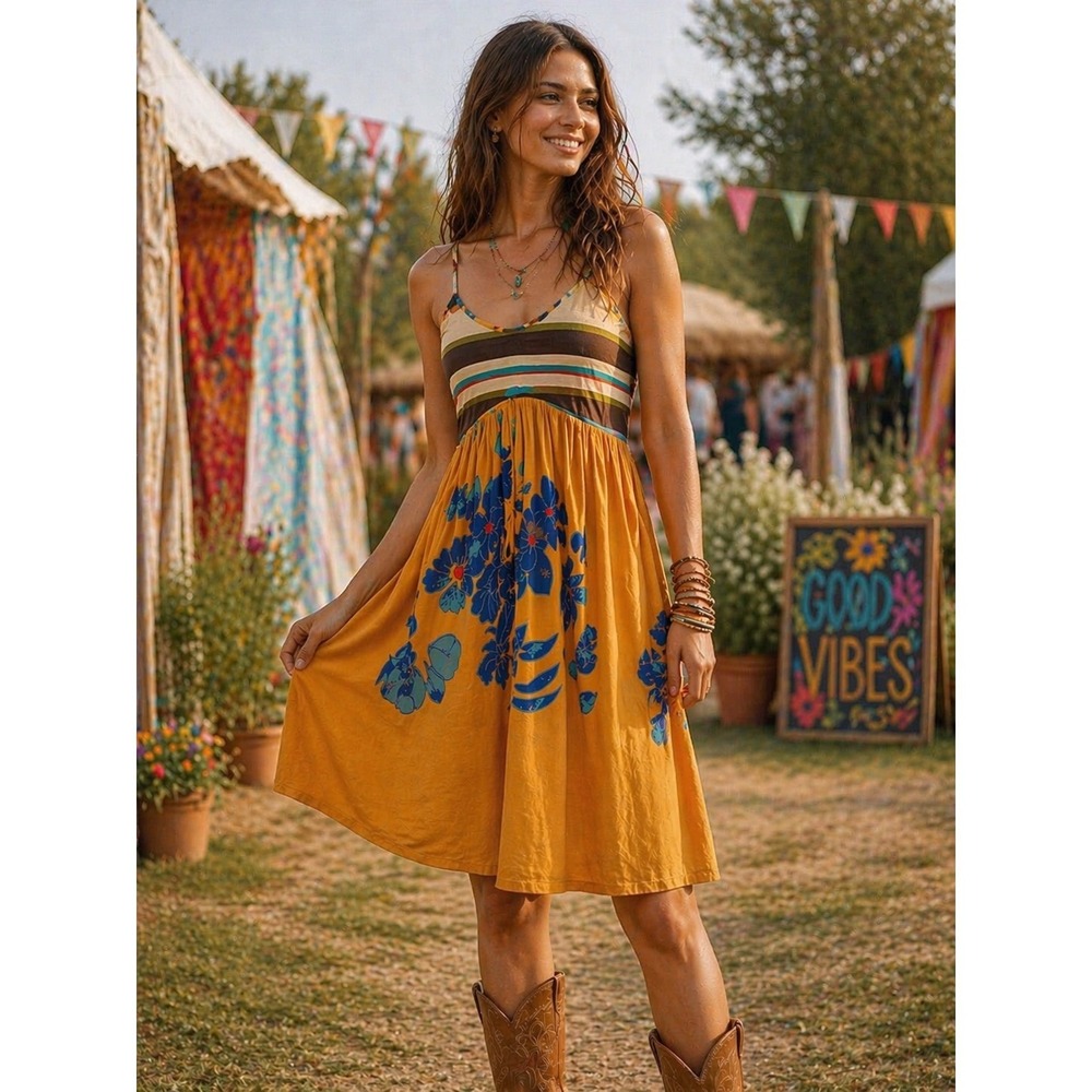 Sundress Scrapbook Originals S/M Floral Midi Dress Festival Western Boho Chic